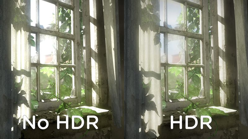 The HDR effect is immediately noticeable in the start screen for the game. The curtain is just a blob of white fabric with HDR off, but a gorgeous pattern with HDR on. Also note the sky. Why HDR on you can see it is actually blue. PLEASE NOTE: Because both images are saved to a JPEG file this is more an approximation of how the images appear on a UHD set.